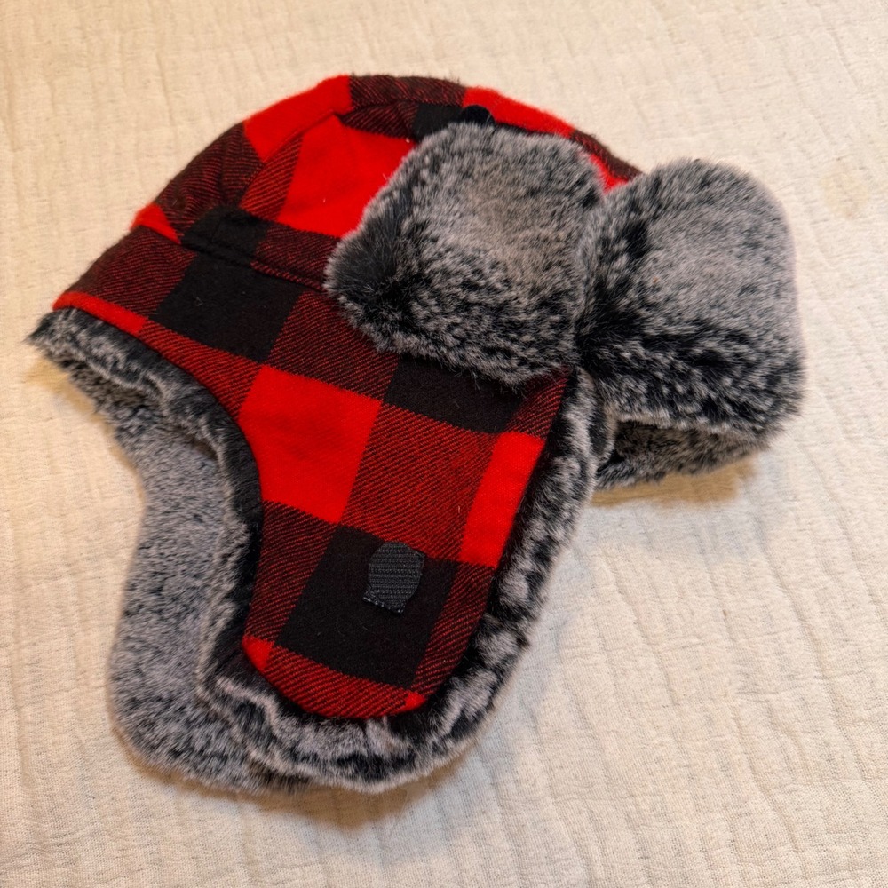 Red Black Buffalo Plaid Trapper Hat Faux Fur Lined Winter Ear‎ Flaps Warm